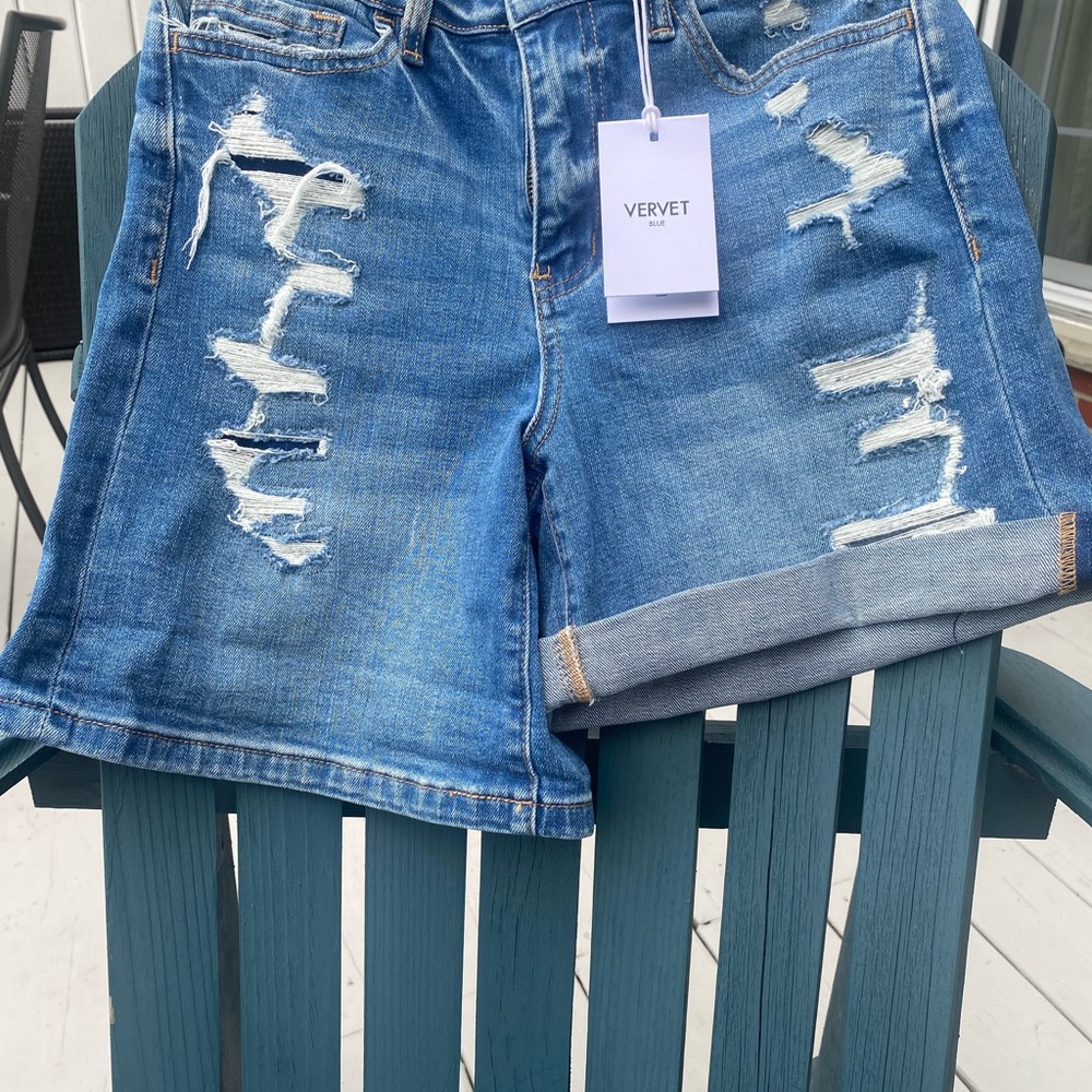 Vervet Women's Ripped Blue Jean Shorts